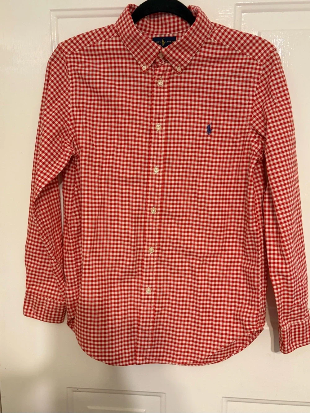 Ralph Lauren Boy’s Classic Long Sleeve Red & White Check Button Down Size 14-16